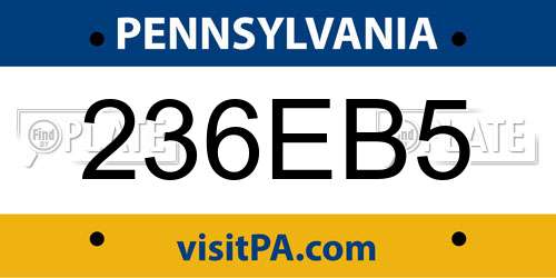 236EB5 Pennsylvania License Plate