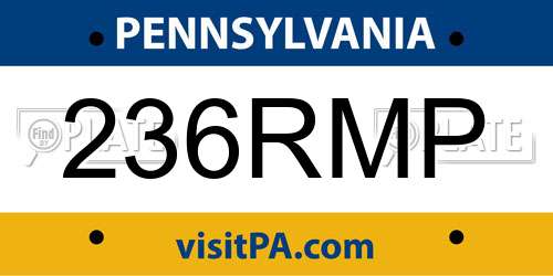 236RMP Pennsylvania License Plate