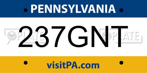 237GNT Pennsylvania License Plate