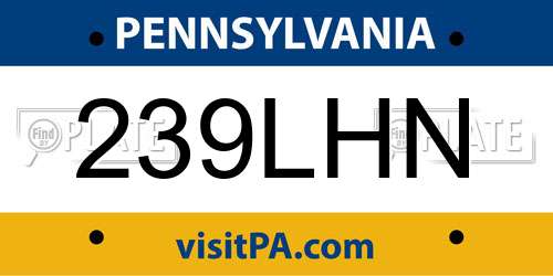 239LHN Pennsylvania License Plate