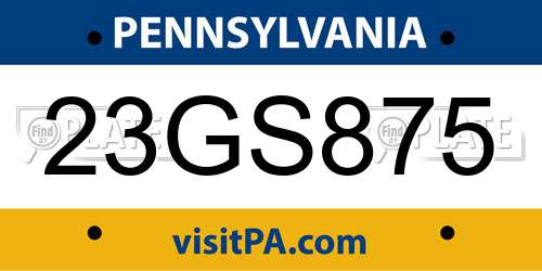 23GS875 Pennsylvania License Plate