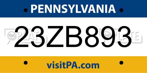 23ZB893 Pennsylvania License Plate
