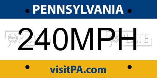 240MPH Pennsylvania License Plate