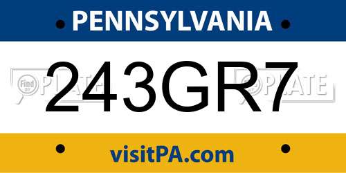 243GR7 Pennsylvania License Plate