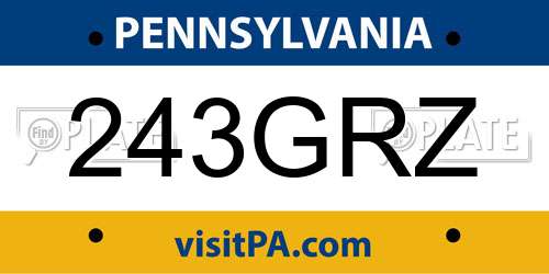243GRZ Pennsylvania License Plate