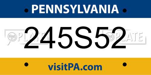 245S52 Pennsylvania License Plate