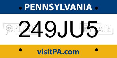 249JU5 Pennsylvania License Plate