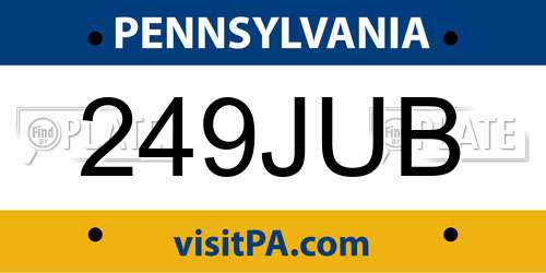 249JUB Pennsylvania License Plate