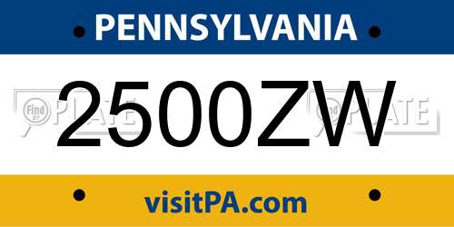 2500ZW Pennsylvania License Plate