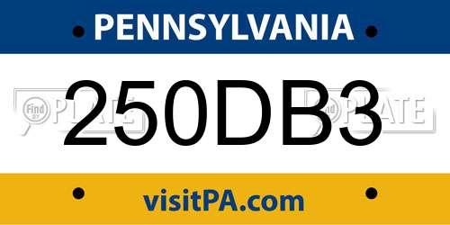 250DB3 Pennsylvania License Plate