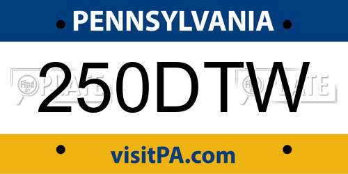 250DTW Pennsylvania License Plate