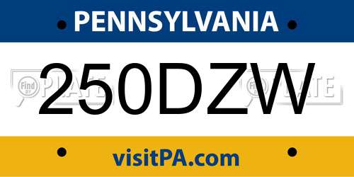 250DZW Pennsylvania License Plate