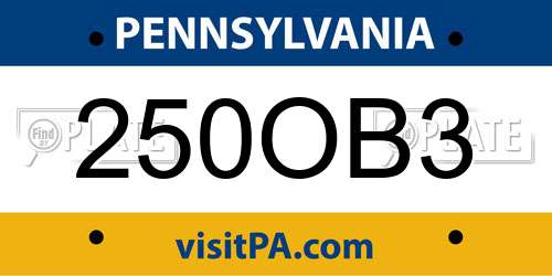 250OB3 Pennsylvania License Plate