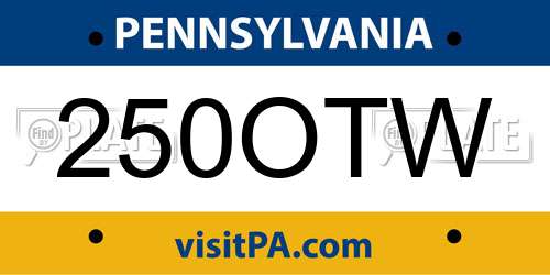 250OTW Pennsylvania License Plate
