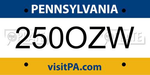 250OZW Pennsylvania License Plate