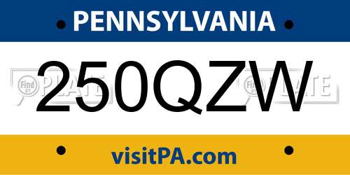 250QZW Pennsylvania License Plate