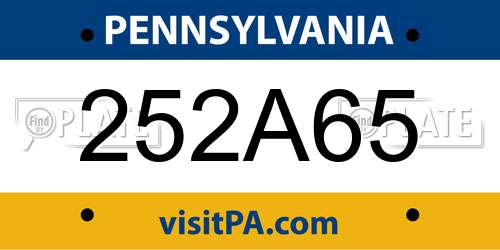 252A65 Pennsylvania License Plate