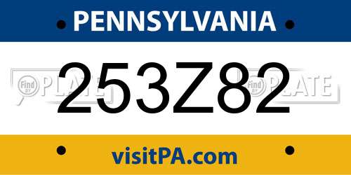 253Z82 Pennsylvania License Plate