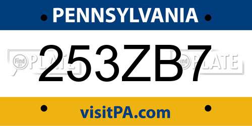 253ZB7 Pennsylvania License Plate