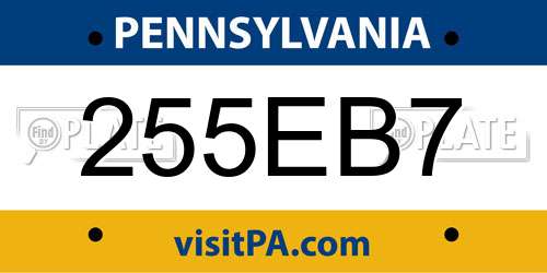 255EB7 Pennsylvania License Plate
