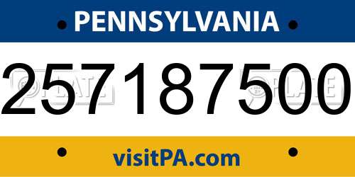 257187500 Pennsylvania License Plate