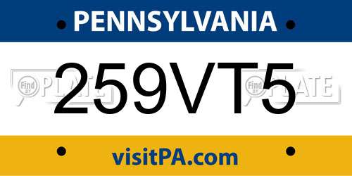 259VT5 Pennsylvania License Plate