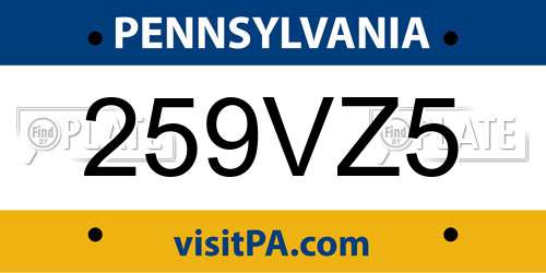259VZ5 Pennsylvania License Plate