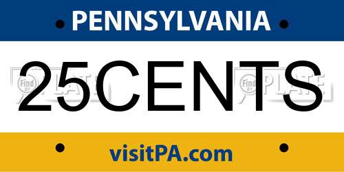 25CENTS Pennsylvania License Plate
