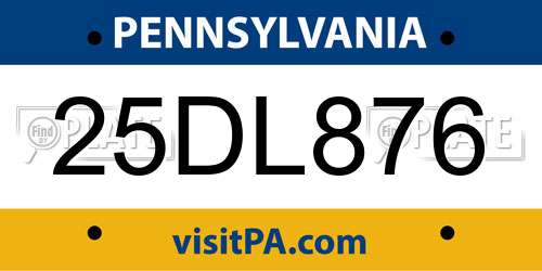 25DL876 Pennsylvania License Plate