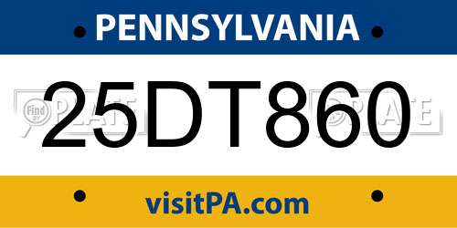 25DT860 Pennsylvania License Plate