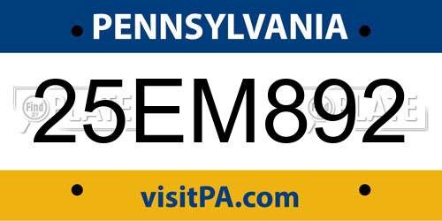 25EM892 Pennsylvania License Plate