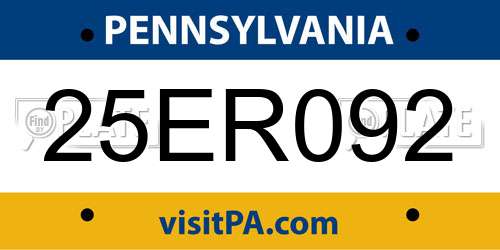 25ER092 Pennsylvania License Plate