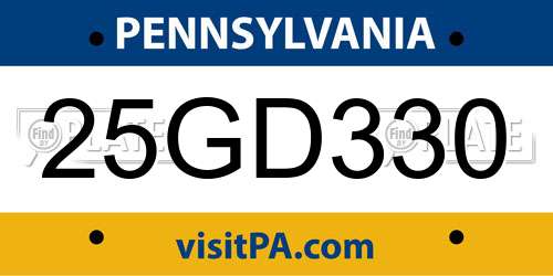 25GD330 Pennsylvania License Plate