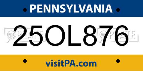 25OL876 Pennsylvania License Plate