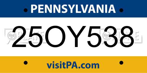 25OY538 Pennsylvania License Plate
