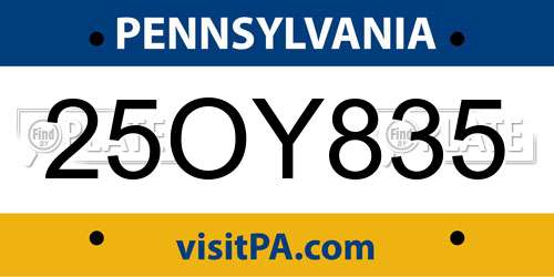 25OY835 Pennsylvania License Plate