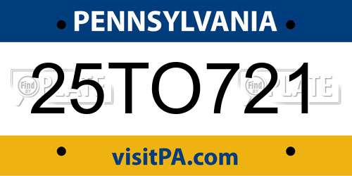 25TO721 Pennsylvania License Plate