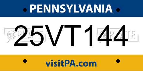 25VT144 Pennsylvania License Plate