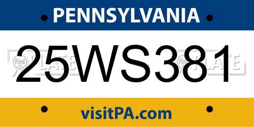 25WS381 Pennsylvania License Plate