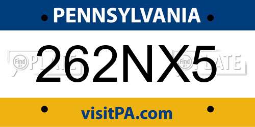262NX5 Pennsylvania License Plate