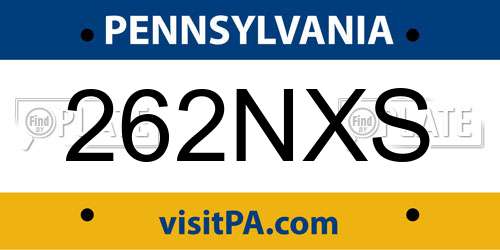 262NXS Pennsylvania License Plate