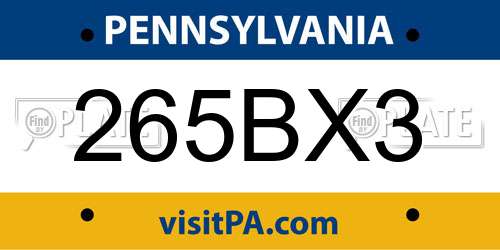 265BX3 Pennsylvania License Plate