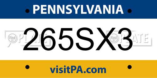 265SX3 Pennsylvania License Plate