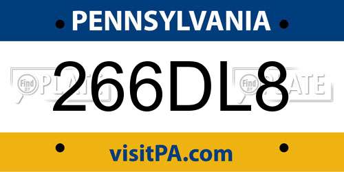 266DL8 Pennsylvania License Plate