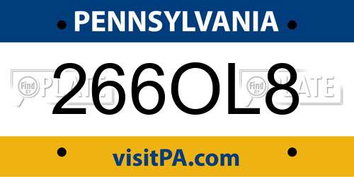 266OL8 Pennsylvania License Plate