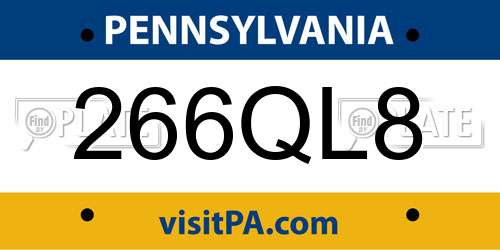 266QL8 Pennsylvania License Plate