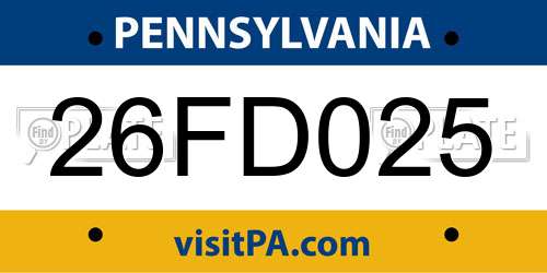 26FD025 Pennsylvania License Plate