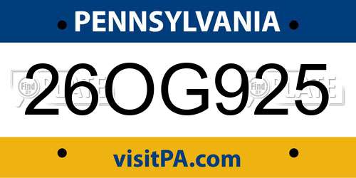 26OG925 Pennsylvania License Plate