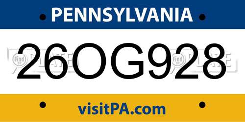 26OG928 Pennsylvania License Plate
