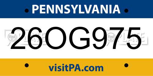 26OG975 Pennsylvania License Plate